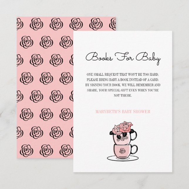 Teacup & Blommor Bebisbad Bringa Bok önskemål Inbjudningar (Fram/baksida)