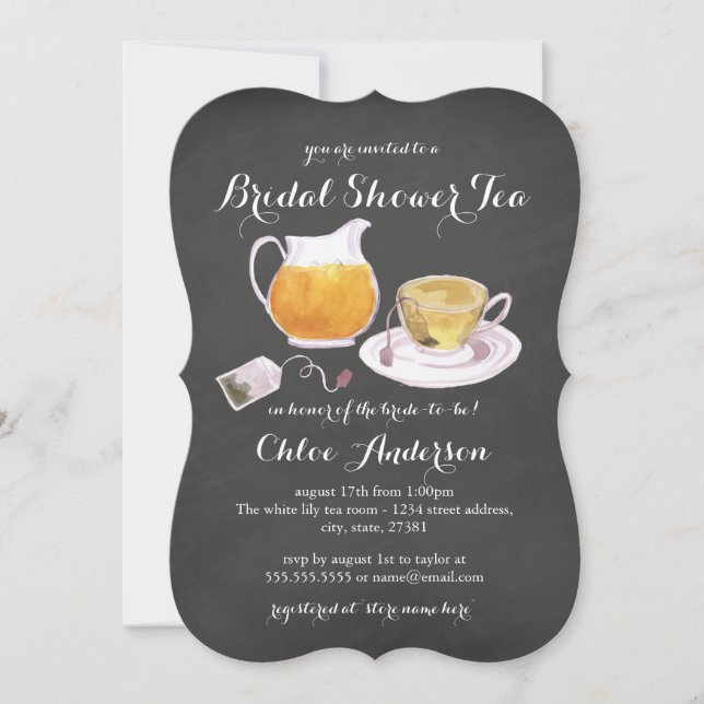 Teacup-krita bröllopsdusch teparty inbjudan (Framsida)