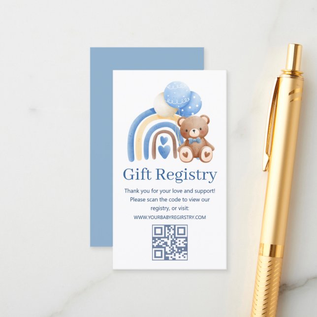 teady bear baby Shower gift registry qr code  Tilläggskort (Fram/Back In Situ)