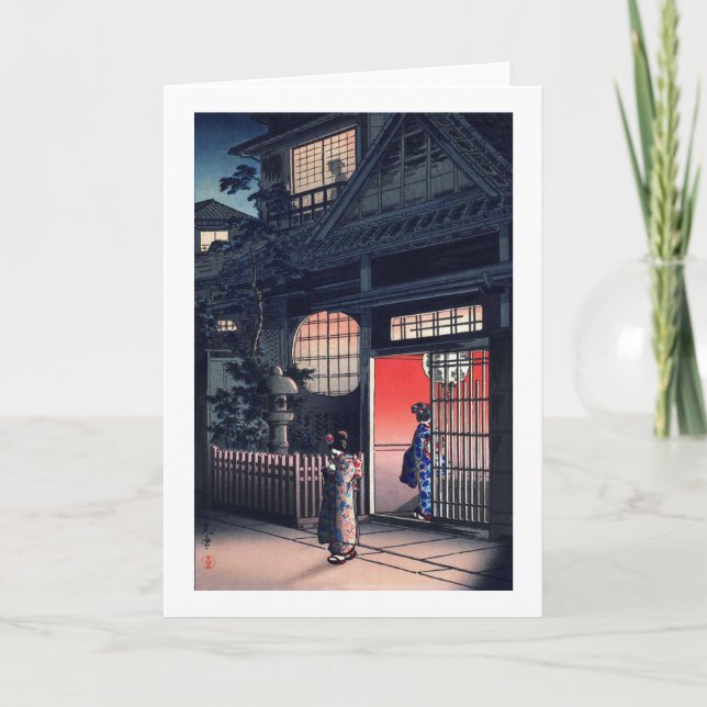 Teahouse på natten, Tsuchiya Koitsu, Woodcut Kort (Framsida)