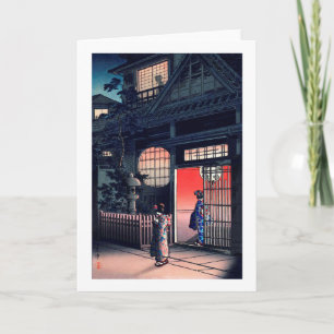 Teahouse på natten, Tsuchiya Koitsu, Woodcut Kort