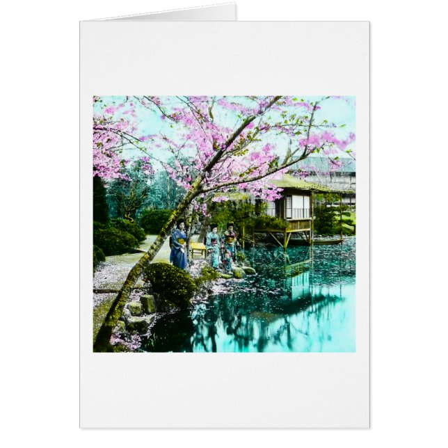 TeahusGeisha i Fugetsu trädgårdar av gammala Japan Hälsningskort (Framsidan)