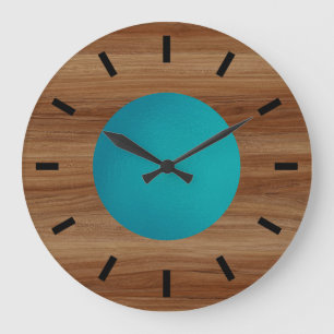 Teak look Teal Turcos Blue modern Large Stor Klocka