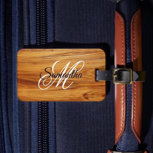 Teak träbild Fancy Monogram Bagagebricka (Framsida Insitu 4)