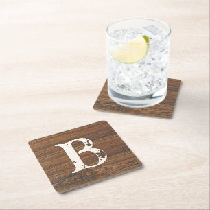 Teak Wood Grain med Monogram Underlägg Papper Kvadrat
