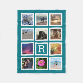 Teal 11 Photo Collage Mosaic Square Ram Monogram Fleecefilt