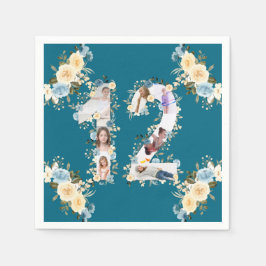 Teal 12:e Birthday Photo Collage Gult Flower Pappersservett