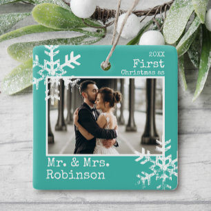 Teal 1:a jul, mr. & Mrs Photo Julgransprydnad Keramik