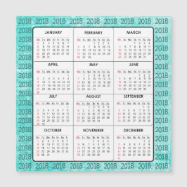 Teal 2018 Calendar Square Magnetic Card