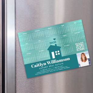 Teal 2025 Calendar Realtor Photo QR Code Magnet