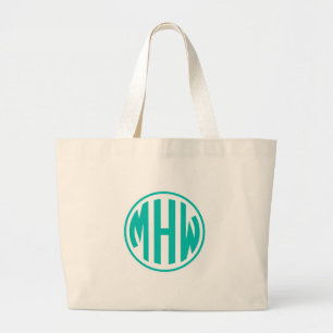 Teal 3 Initial i en cirkel, monogram DIY BG Jumbo Tygkasse