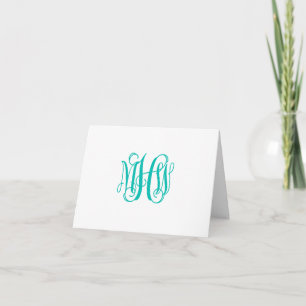 Teal 3 Initial Vine Script Monogram DIY BG Tack Kort