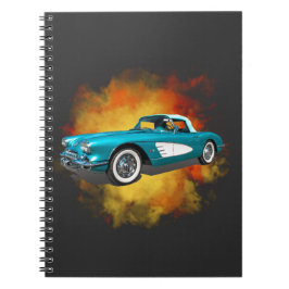 Teal 59 Corvette Car Red Explosion-bakgrund Anteckningsbok