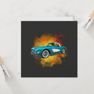 Teal 59 Corvette Car Red Explosion-bakgrund Inbjudningar