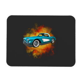 Teal 59 Corvette Car Red Explosion-bakgrund Magnet