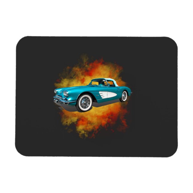 Teal 59 Corvette Car Red Explosion-bakgrund Magnet (Horisontell)