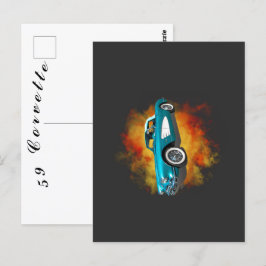 Teal 59 Corvette Car Red Explosion-bakgrund Vykort
