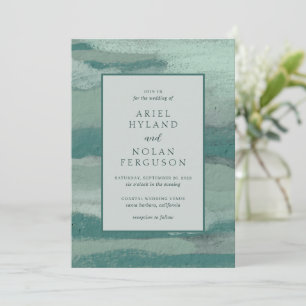 Teal Absract Coastal Chic Modern Bröllop Inbjudningar