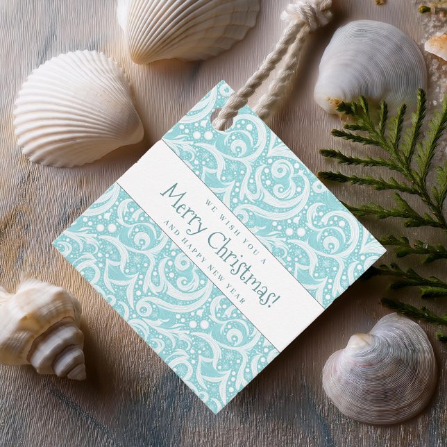 Teal Abstrakt Snowflake Mönster#10 ID1009 Gåvor Etiketter (Skapare uppladdad)