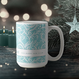 Teal Abstrakt Snowflake Mönster#10 ID1009 Kaffemugg
