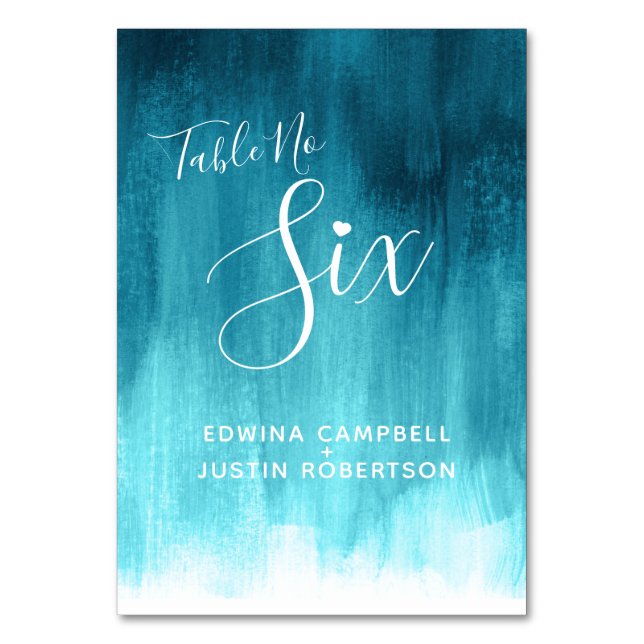 Teal abstrakt tvättar modernt bordsnummer 6 (Baksidan)