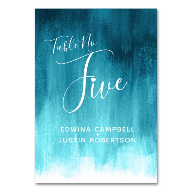 Teal abstrakt tvättar modernt bordsnummer fem (Framsidan)