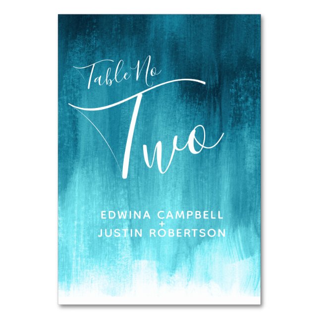 Teal abstrakt tvättar modernt konstbordsnummer två bordsnummer (Framsidan)