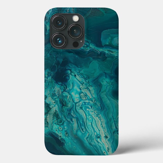 Teal Acrylic Poring Abstrakt Fluid Art (Baksida)