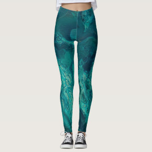 Teal Acrylic Poring Abstrakt Fluid Art Leggings