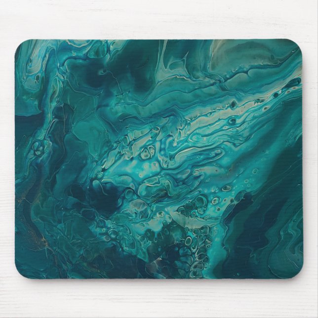 Teal Acrylic Poring Abstrakt Fluid Art Musmatta (Framsidan)
