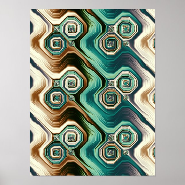 Teal Agat Vågor Abstrakt Mönster Poster (Framsidan)