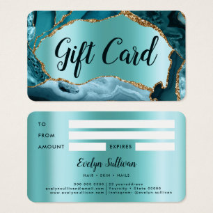 Teal Agate Faux Pearlescent Foil Gift Card Visitkort