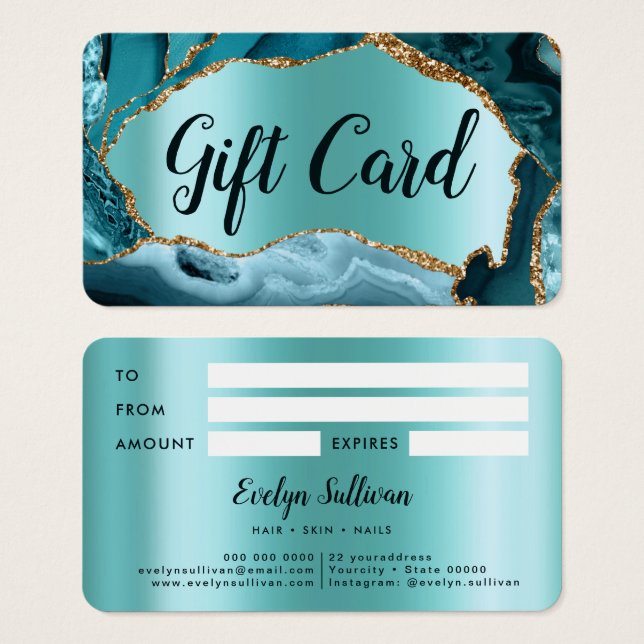 Teal Agate Faux Pearlescent Foil Gift Card Visitkort (Framsida & baksida)