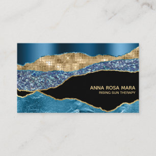 *~* Teal Agate Geode Guld Glitter Glam Black Visitkort