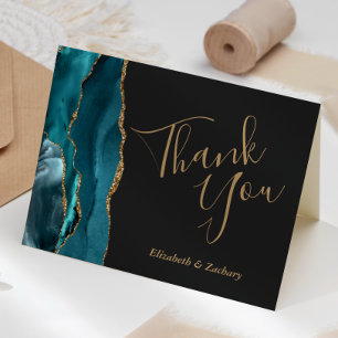 Teal Agate Gold Dark Wedding Thank You Kort