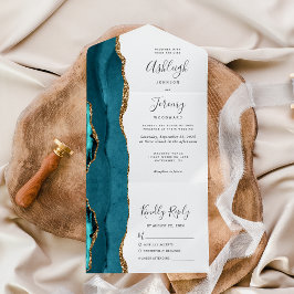 Teal Agate Guld Glitter Bröllop