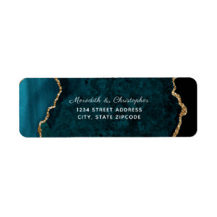 Teal Agate Guld Glitter Bröllop Returadress Etikett