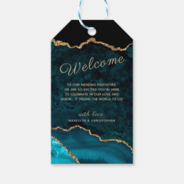 Teal Agate Guld Glitter Bröllop Välkommen Presentetikett