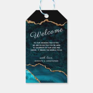 Teal Agate Guld Glitter Bröllop Välkommen Presentetikett