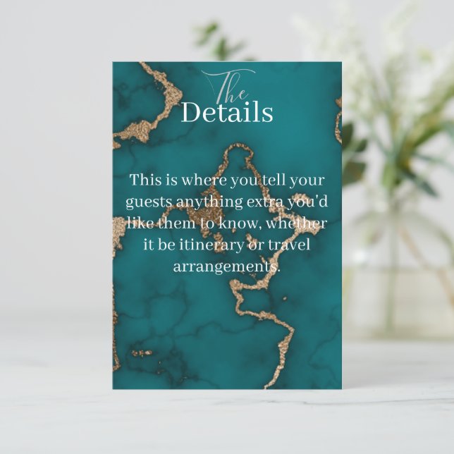 Teal Agate Guld Kintsugi Meny Enclosure Kort (Stående Fram)