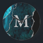 Teal Agate Personlig Monogram akryl Stor Klocka<br><div class="desc">Anpassa den här takskalan för akrylväggsklocka och lägg till anpassningsbar i designen.</div>