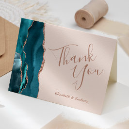 Teal Agate Rose Gold Blush Rosa Bröllop Tacksamhet Kort