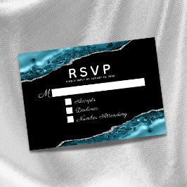 Teal Agate Silver Wedding RSVP Card OSA Kort