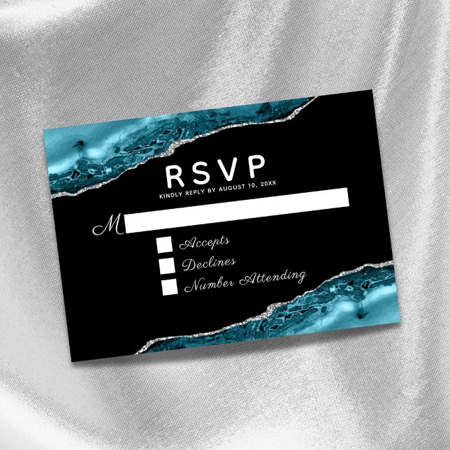Teal Agate Silver Wedding RSVP Card OSA Kort (Skapare uppladdad)