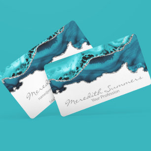 Teal Agate Sten Silver Metallisk Anpassad Visitkort