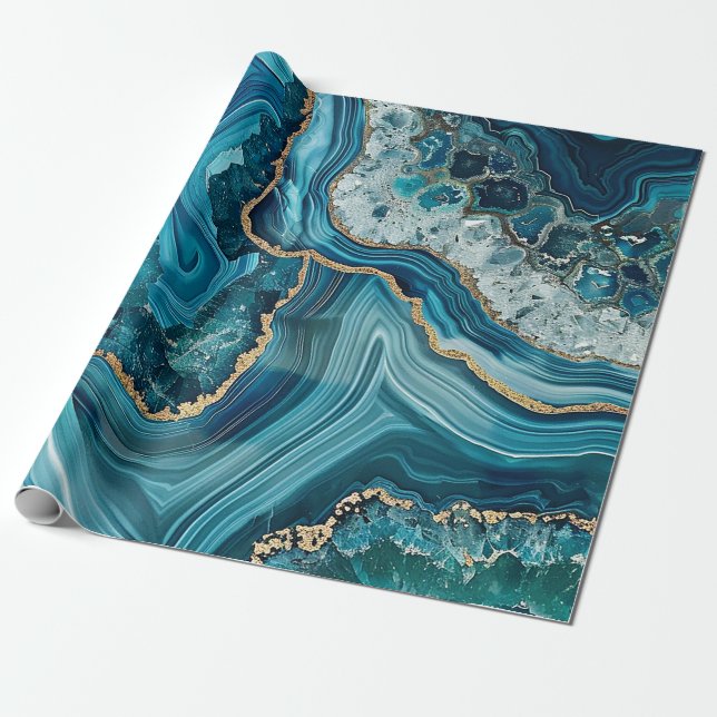 Teal Agate Wrapping Paper Presentpapper (Utrullad)