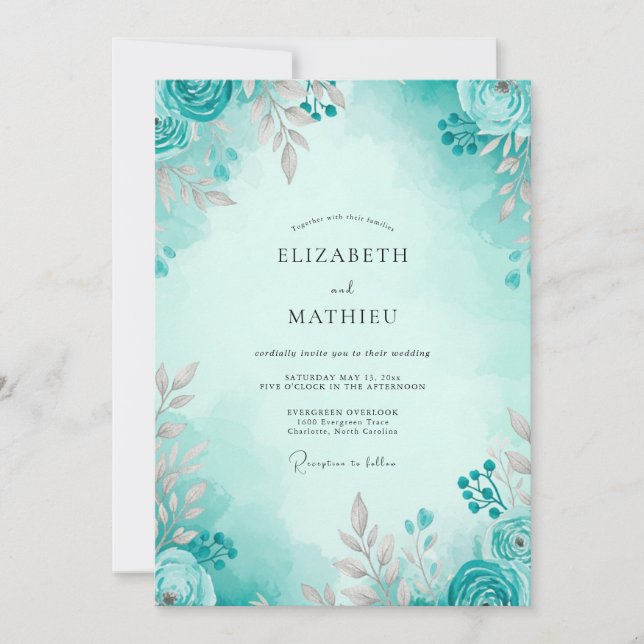 Teal Airy Spring Wedding Inbjudningar (Framsida)