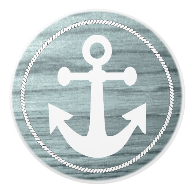 Teal Åldras Wood med en Nautical Anchor Design Knopp (Framsidan)