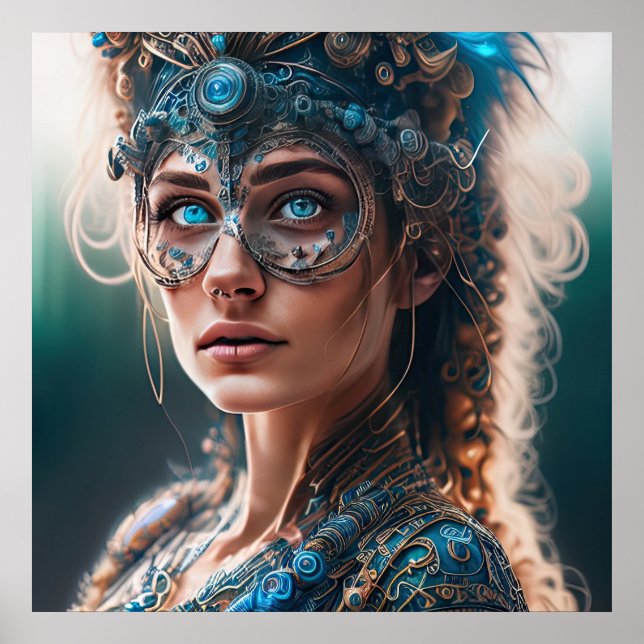 Teal Alien Cyborg SCI-FI art Poster (Framsidan)