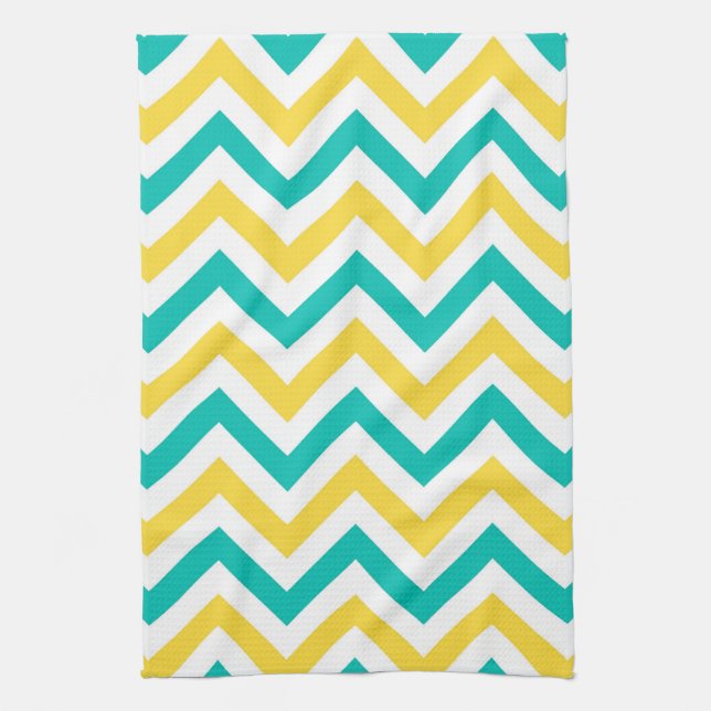 Teal, ananas, Wht Large Chevron ZigZag Mönster Kökshandduk (Vertikal)